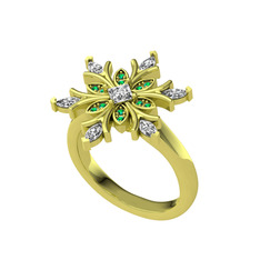 Nix Kar Tanesi Yüzük - Swarovski ve yeşil kuvars 14 ayar altın yüzük #scr3eg