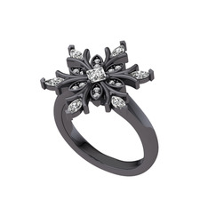 Swarovski ve beyaz zirkon 925 ayar siyah rodyum kaplama gümüş yüzük