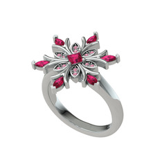 Nix Kar Tanesi Yüzük - Rodolit garnet ve pembe kuvars 8 ayar beyaz altın yüzük #v5rz57