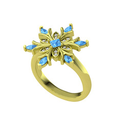 Nix Kar Tanesi Yüzük - Akuamarin ve swarovski 925 ayar altın kaplama gümüş yüzük #zabo2d