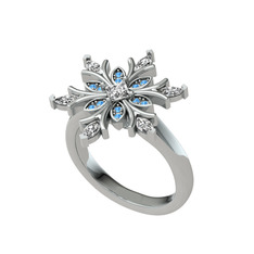 Nix Kar Tanesi Yüzük - Swarovski ve akuamarin 8 ayar beyaz altın yüzük #zeyqni