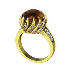 Dumanlı kuvars ve swarovski 8 ayar altın yüzük