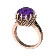 Aio Vintage Yüzük - Ametist ve siyah zirkon 14 ayar rose altın yüzük #16na594