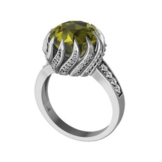 Peridot ve swarovski 18 ayar beyaz altın yüzük