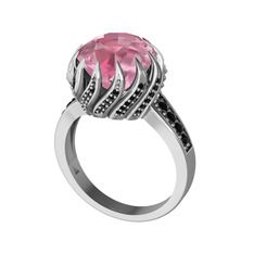 Aio Vintage Yüzük - Pembe kuvars ve siyah zirkon 925 ayar gümüş yüzük #18lrify