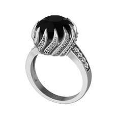 Siyah zirkon ve swarovski 14 ayar beyaz altın yüzük