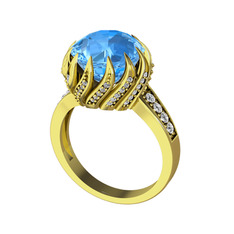 Aio Vintage Yüzük - Akuamarin ve beyaz zirkon 925 ayar altın kaplama gümüş yüzük #19ok5i1