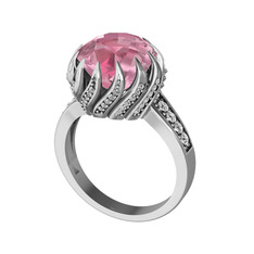 Aio Vintage Yüzük - Pembe kuvars ve swarovski 14 ayar beyaz altın yüzük #1d9ul1i