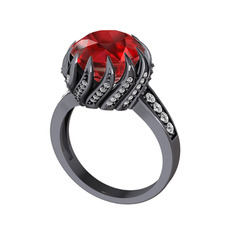 Aio Vintage Yüzük - Garnet ve beyaz zirkon 925 ayar siyah rodyum kaplama gümüş yüzük #1f9w30o