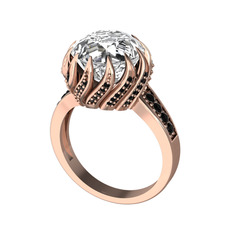 Swarovski ve siyah zirkon 14 ayar rose altın yüzük