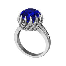 Aio Vintage Yüzük - Lab safir ve swarovski 14 ayar beyaz altın yüzük #1mfbvaa