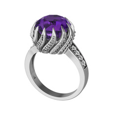 Aio Vintage Yüzük - Ametist ve swarovski 14 ayar beyaz altın yüzük #1s385p3