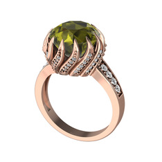 Peridot ve swarovski 18 ayar rose altın yüzük