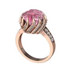 Pembe kuvars ve beyaz zirkon 8 ayar rose altın yüzük