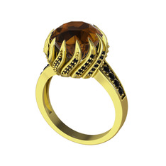 Aio Vintage Yüzük - Dumanlı kuvars ve siyah zirkon 14 ayar altın yüzük #1vzztd0