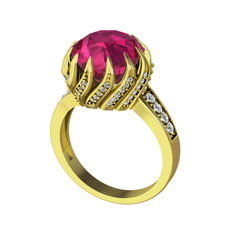 Aio Vintage Yüzük - Rodolit garnet ve swarovski 14 ayar altın yüzük #1x529pn