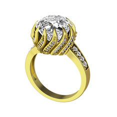 Aio Vintage Yüzük - Swarovski ve beyaz zirkon 14 ayar altın yüzük #1yln7vd