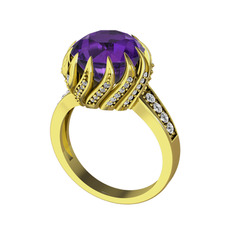 Ametist ve swarovski 18 ayar altın yüzük