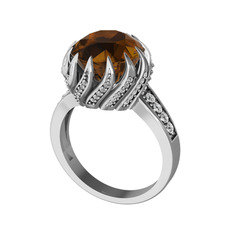 Dumanlı kuvars ve swarovski 18 ayar beyaz altın yüzük