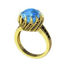 Aio Vintage Yüzük - Akuamarin ve siyah zirkon 14 ayar altın yüzük #5r1bm8