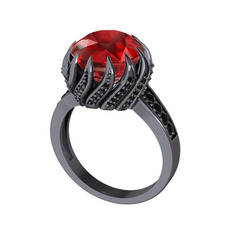 Aio Vintage Yüzük - Garnet ve siyah zirkon 925 ayar siyah rodyum kaplama gümüş yüzük #6a6h21
