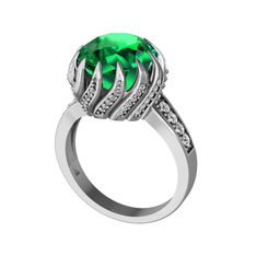 Aio Vintage Yüzük - Yeşil kuvars ve beyaz zirkon 14 ayar beyaz altın yüzük #6oke52