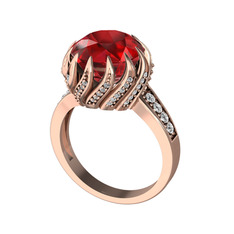 Garnet ve beyaz zirkon 8 ayar rose altın yüzük