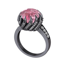 Aio Vintage Yüzük - Pembe kuvars ve swarovski 925 ayar siyah rodyum kaplama gümüş yüzük #f8jf8k