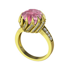 Aio Vintage Yüzük - Pembe kuvars ve swarovski 8 ayar altın yüzük #iaiwky