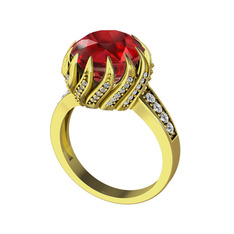 Garnet ve beyaz zirkon 14 ayar altın yüzük