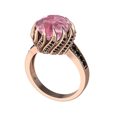 Pembe kuvars ve siyah zirkon 925 ayar rose altın kaplama gümüş yüzük