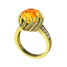 Aio Vintage Yüzük - Sitrin ve swarovski 14 ayar altın yüzük #v6322d