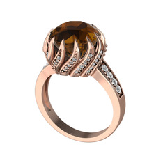 Dumanlı kuvars ve swarovski 925 ayar rose altın kaplama gümüş yüzük