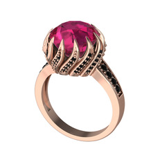 Rodolit garnet ve siyah zirkon 8 ayar rose altın yüzük