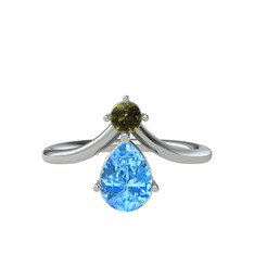 Pluvia Yüzük - Peridot ve akuamarin 8 ayar beyaz altın yüzük #10lmrns