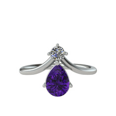 Pırlanta ve ametist 14 ayar beyaz altın yüzük (0.11 karat)