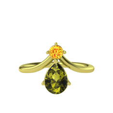 Pluvia Yüzük - Sitrin ve peridot 14 ayar altın yüzük #1163ap6