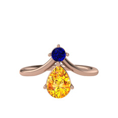 Lab safir ve sitrin 8 ayar rose altın yüzük