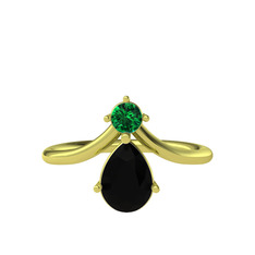 Pluvia Yüzük - Yeşil kuvars ve siyah zirkon 18 ayar altın yüzük #12k2lb6
