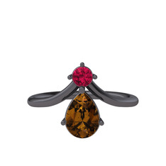 Pluvia Yüzük - Rodolit garnet ve dumanlı kuvars 925 ayar siyah rodyum kaplama gümüş yüzük #12tznzg
