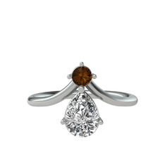 Pluvia Yüzük - Dumanlı kuvars ve swarovski 14 ayar beyaz altın yüzük #13xjhx3