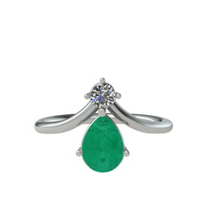 Pluvia Yüzük - Pırlanta ve kök zümrüt 18 ayar beyaz altın yüzük (0.11 karat) #13zyqx4