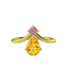 Pluvia Yüzük - Pembe kuvars ve sitrin 8 ayar altın yüzük #148nxve