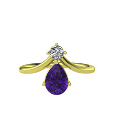 Pluvia Yüzük - Swarovski ve ametist 18 ayar altın yüzük #14go73