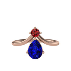 Garnet ve lab safir 925 ayar rose altın kaplama gümüş yüzük