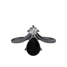 Swarovski ve siyah zirkon 925 ayar siyah rodyum kaplama gümüş yüzük
