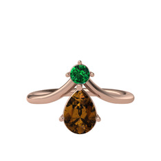 Yeşil kuvars ve dumanlı kuvars 8 ayar rose altın yüzük