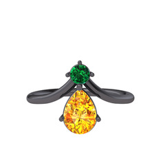 Pluvia Yüzük - Yeşil kuvars ve sitrin 925 ayar siyah rodyum kaplama gümüş yüzük #19sr7yp