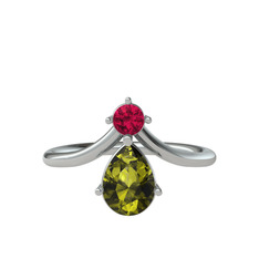 Rodolit garnet ve peridot 18 ayar beyaz altın yüzük