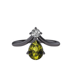 Swarovski ve peridot 925 ayar siyah rodyum kaplama gümüş yüzük